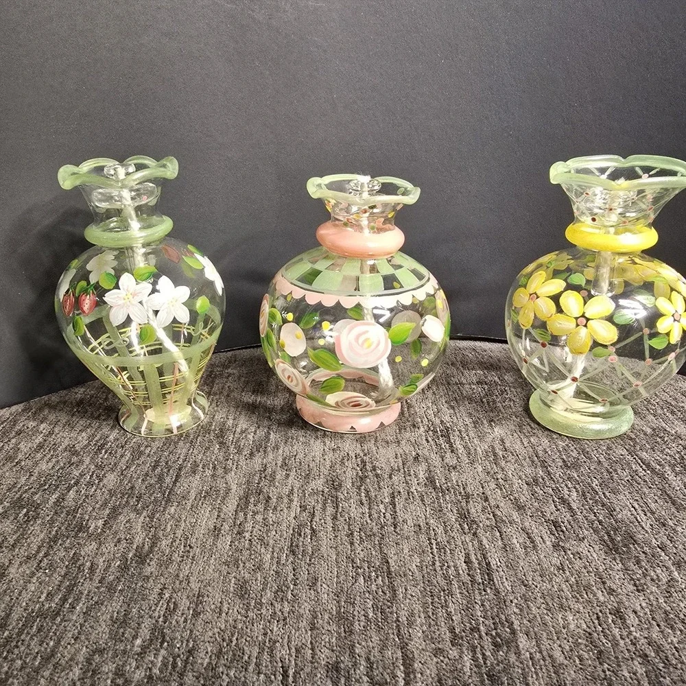 Princess House Exclusive Mini Crystal Vase Oil Lamps Hand Painted
